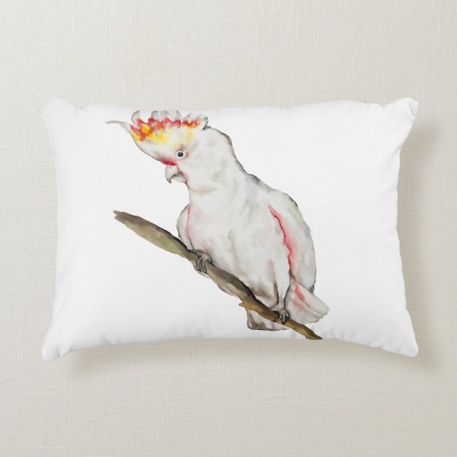 Waterverf tekening van een kaketoe papegaai accent kussen (Voorkant)