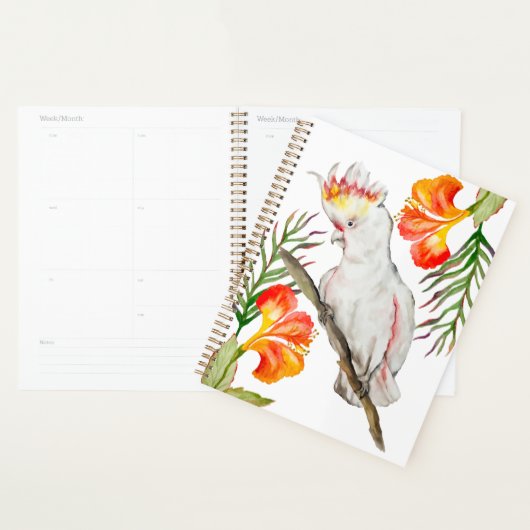 Waterverf tekening van een kaketoe papegaai planner (Display)