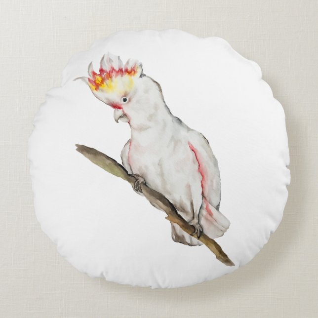 Waterverf tekening van een kaketoe papegaai rond kussen (Voorkant)