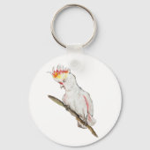 Waterverf tekening van een kaketoe papegaai sleutelhanger (Voorkant)