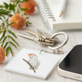 Waterverf tekening van een kaketoe papegaai sleutelhanger