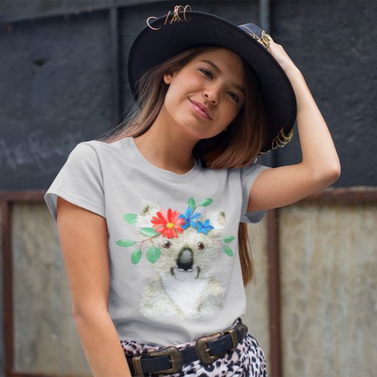 Waterverf Tekening van het Beer Cute Floral Koala T-shirt