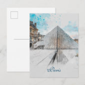 Waterverf tekening van het Louvre Paris, Frankrijk Aankondigingskaart (Voorkant / Achterkant)