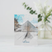 Waterverf tekening van het Louvre Paris, Frankrijk Aankondigingskaart (Staand voorkant)