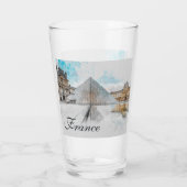 Waterverf tekening van het Louvre Paris, Frankrijk Glas (Achterkant)