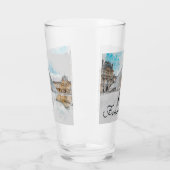 Waterverf tekening van het Louvre Paris, Frankrijk Glas (Links)