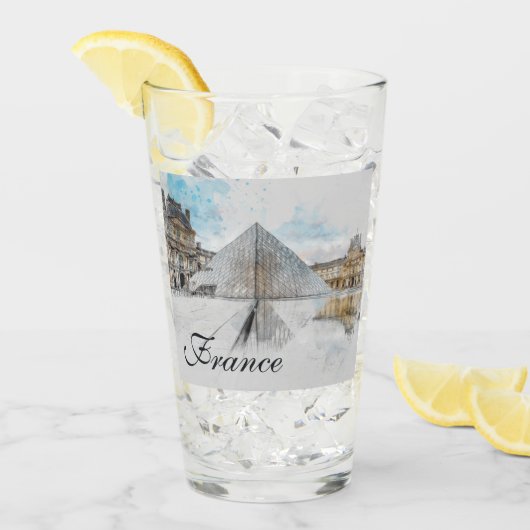 Waterverf tekening van het Louvre Paris, Frankrijk Glas (Voorkant ijs)