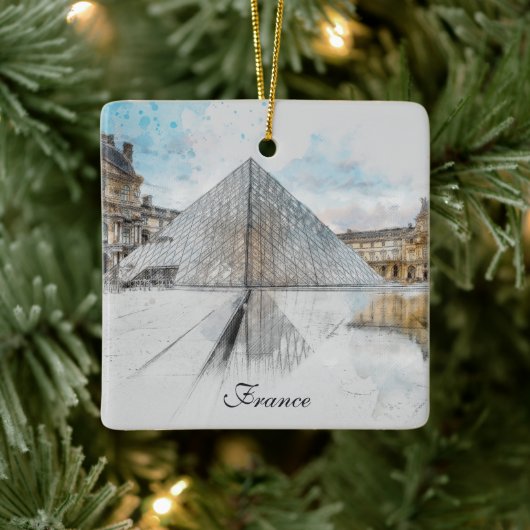 Waterverf tekening van het Louvre Paris, Frankrijk Keramisch Ornament (Boom)