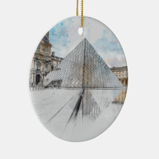 Waterverf tekening van het Louvre Paris, Frankrijk Keramisch Ornament (Rechts)