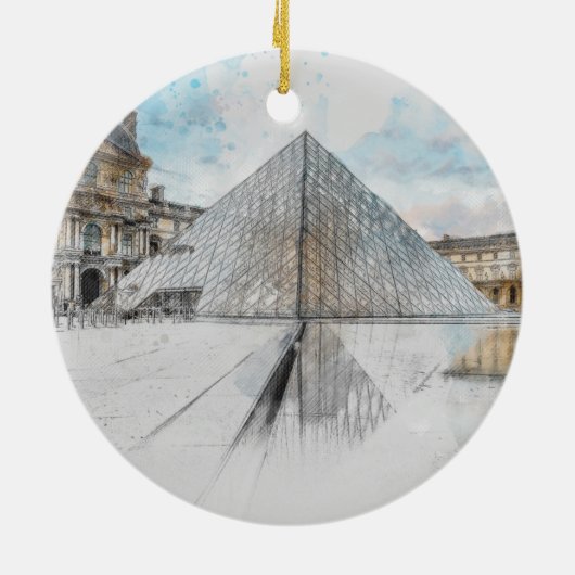 Waterverf tekening van het Louvre Paris, Frankrijk Keramisch Ornament (Achterkant)