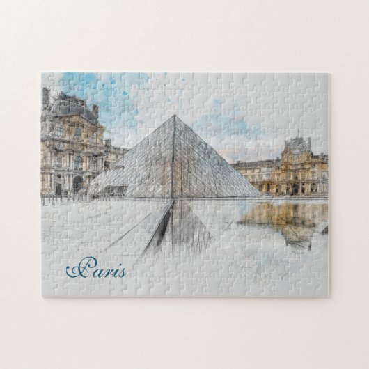 Waterverf tekening van het Louvre Paris, Frankrijk Legpuzzel (Horizontaal)