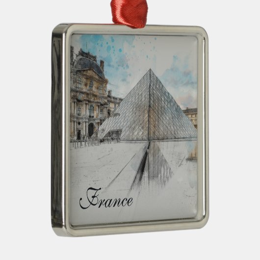 Waterverf tekening van het Louvre Paris, Frankrijk Metalen Ornament (Rechts)