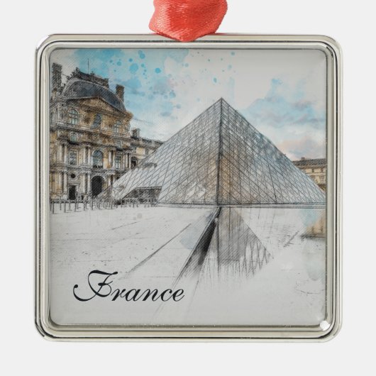 Waterverf tekening van het Louvre Paris, Frankrijk Metalen Ornament (Voorkant)