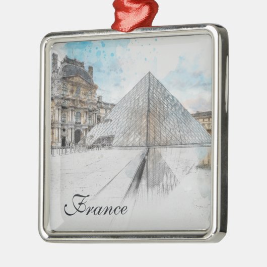 Waterverf tekening van het Louvre Paris, Frankrijk Metalen Ornament (Links)