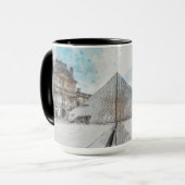 Waterverf tekening van het Louvre Paris, Frankrijk Mok (Voorkant links)