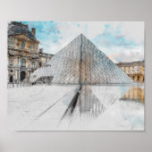 Waterverf tekening van het Louvre Paris, Frankrijk Poster (Voorkant)