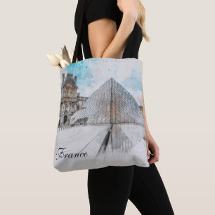 Waterverf tekening van het Louvre Paris, Frankrijk Tote Bag