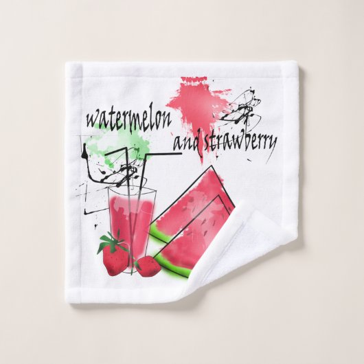 Waterverf tekening van watermeloen en aardbeien bad handdoek (Wasdoekje)