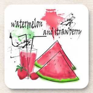 Waterverf tekening van watermeloen en aardbeien bier onderzetter