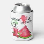 Waterverf tekening van watermeloen en aardbeien blikjeskoeler (Blikje Voorkant)