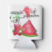 Waterverf tekening van watermeloen en aardbeien blikjeskoeler (Achterkant)