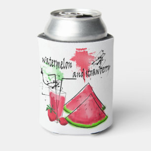 Waterverf tekening van watermeloen en aardbeien blikjeskoeler