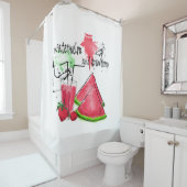 Waterverf tekening van watermeloen en aardbeien douchegordijn (In situ)