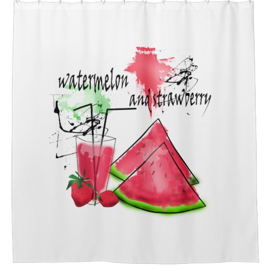 Waterverf tekening van watermeloen en aardbeien douchegordijn (Voorkant)