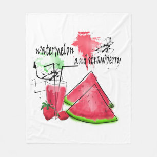 Waterverf tekening van watermeloen en aardbeien fleece deken