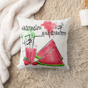 Waterverf tekening van watermeloen en aardbeien kussen