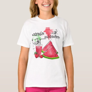 Waterverf tekening van watermeloen en aardbeien t-shirt