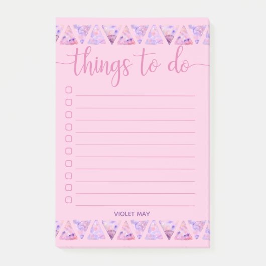 Waterverf tekent roze om lijst te doen post-it® notes (Voorkant)