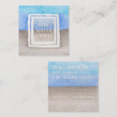 Waterverf Tekst Over Blauw & Tan Zee Strand Thema Vierkante Visitekaartje (Voorkant / Achterkant)