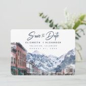 Waterverf Telluride Co Bruiloft Ski Save the Date Kaart (Staand voorkant)