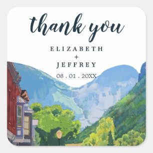 Waterverf Telluride Colorado Dank u bruiloft Vierkante Sticker