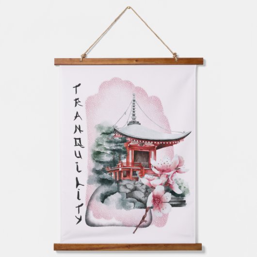 Waterverf Temple Red Bridge Japans Hangend Wandkleed (Voorkant)