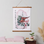 Waterverf Temple Red Bridge Japans Hangend Wandkleed (Slaapkamer)