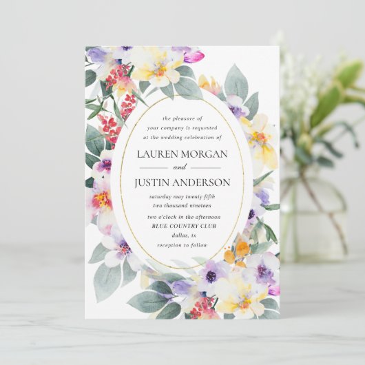 waterverf tender lente florale bruiloft uitnodigin kaart (Staand voorkant)