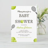 Waterverf Tennis Ball & Racket Player Baby shower Save The Date (Staand voorkant)