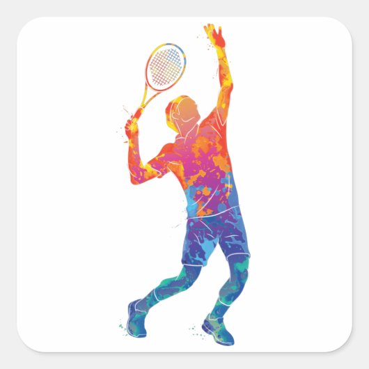 Waterverf Tennis Man Vierkante Sticker (Voorkant)