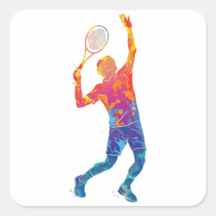 Waterverf Tennis Man Vierkante Sticker