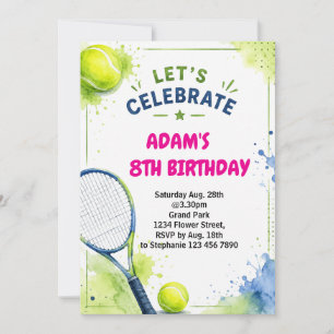 Waterverf Tennis Verjaardagsuitnodiging Ontwerp Kaart