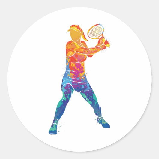 Waterverf Tennis Woman Ronde Sticker (Voorkant)