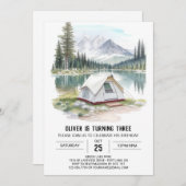 Waterverf Tent in het bos Verjaardagsuitnodiging Kaart (Voorkant / Achterkant)