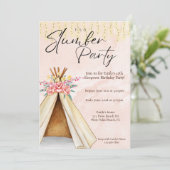 Waterverf Tent Slumber Party Birthday Kaart (Staand voorkant)