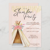 Waterverf Tent Slumber Party Birthday Kaart (Voorkant / Achterkant)