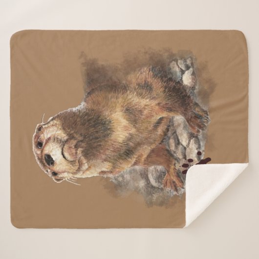 Waterverf ter Natuur van wilde dieren met otter Sherpa Deken (Voorkant (horizontaal))