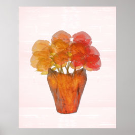 Waterverf Terra Cotta Oranje Rozen in Vase Poster