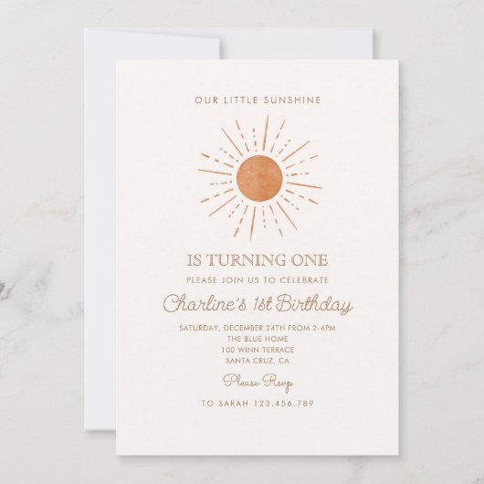 Waterverf Terracota Sun Retro Eenvoudige 1e Verjaa Kaart (Voorkant)