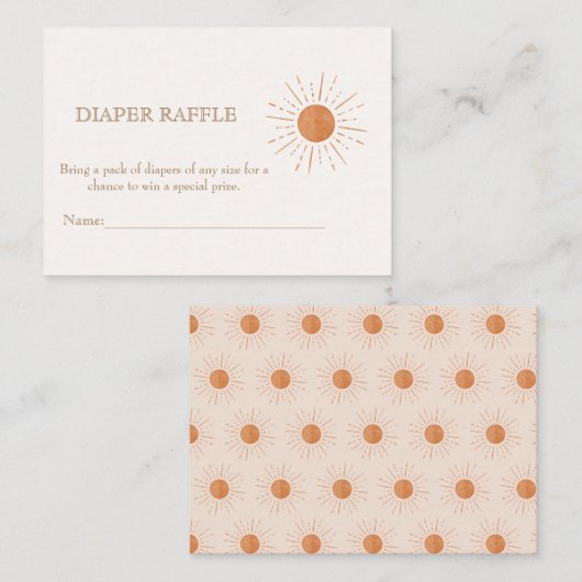 Waterverf Terracota Sun Retro Luier Raffle Informatiekaartje (Voorkant / Achterkant)